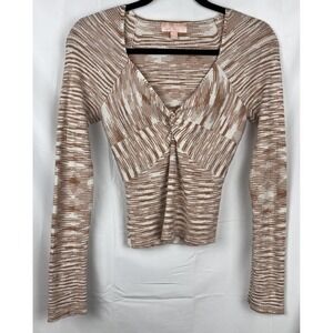 Charmed Hearts Ribbed Knit Crop‎ Top Front Twist Long Sleeve Sz M Y2K Inspired